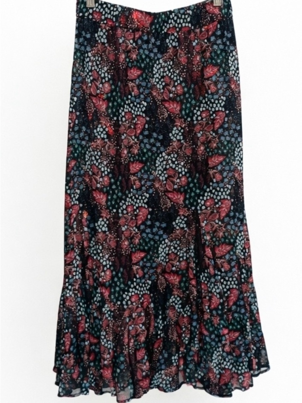 LOFT Black Chiffon Floral Printed Maxi Skirt, Gored Hem, Gorgeous Flowy, NWT